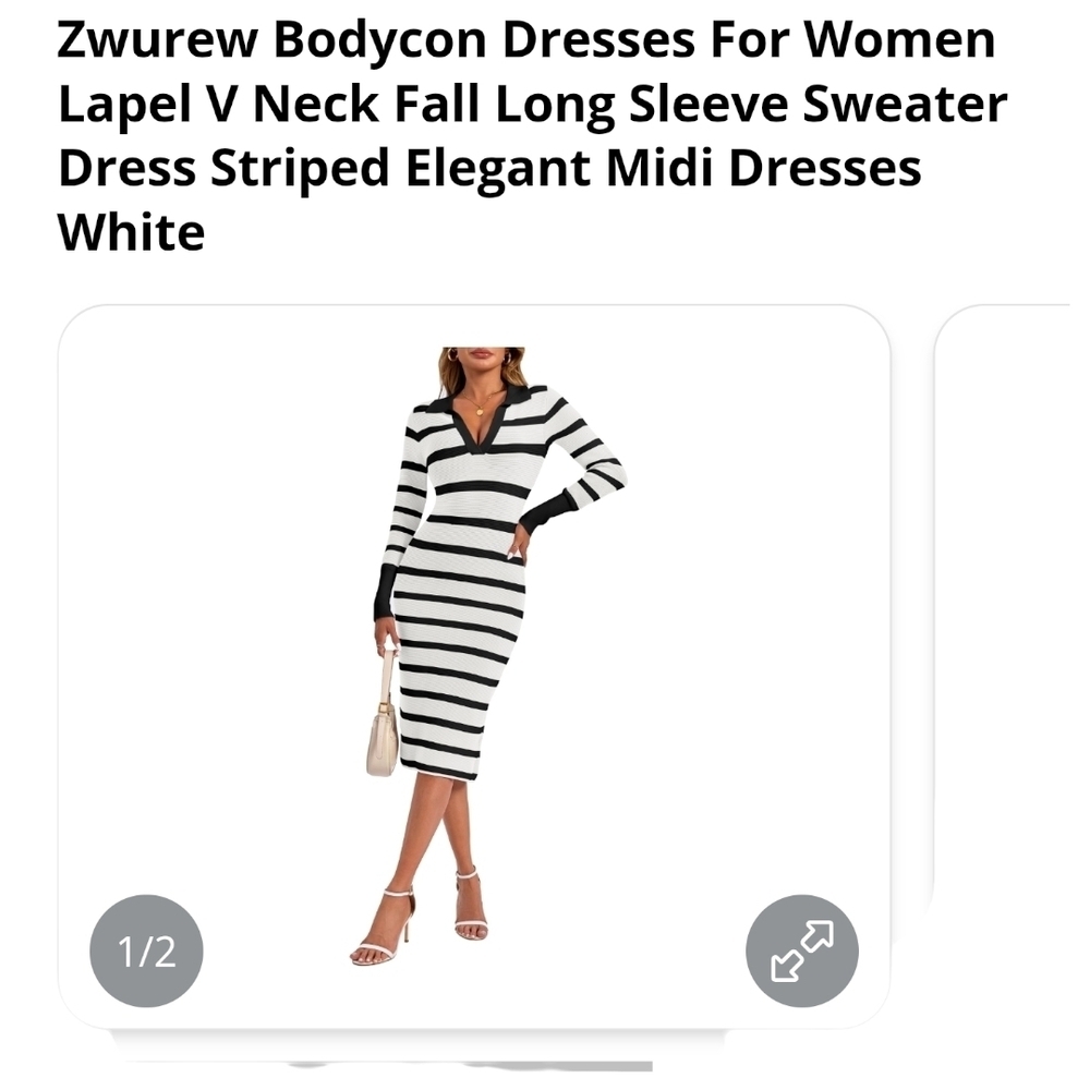 Zwurew - Large Striped Bodycon W/ Lapel V Neck - Picture 9 of 9